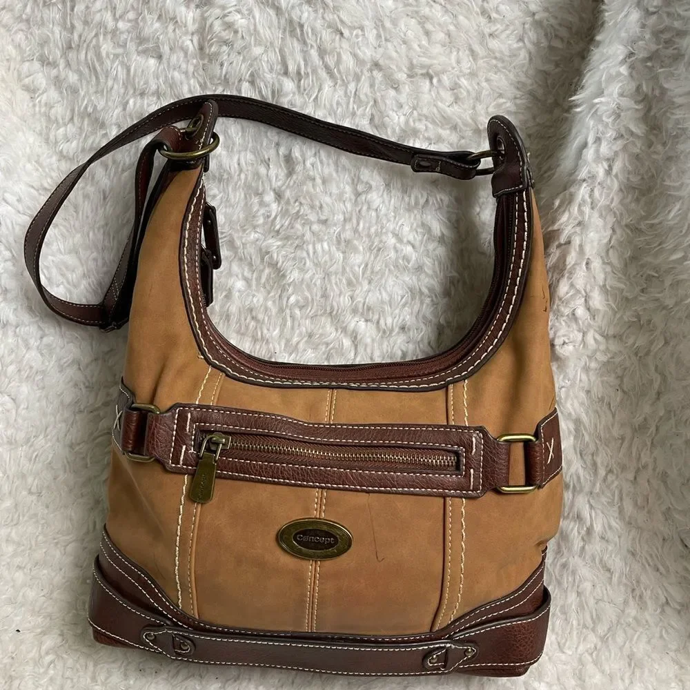 Concept Plattsburg Hobo two tone brown faux leather antique brass hardwares